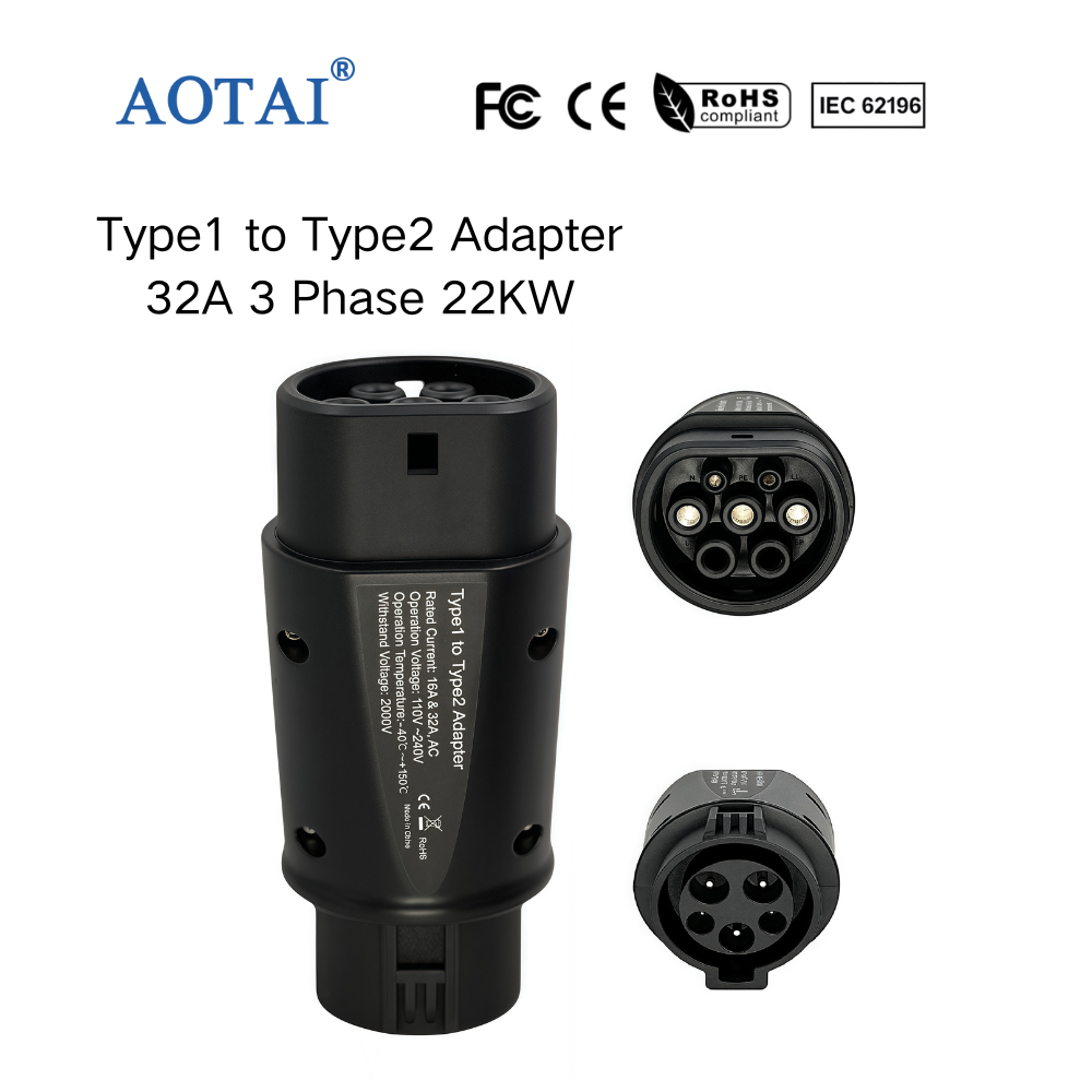AOTAI EVSE-J1772-Adapter: Typ-1-zu-Typ-2-EV-Adapter