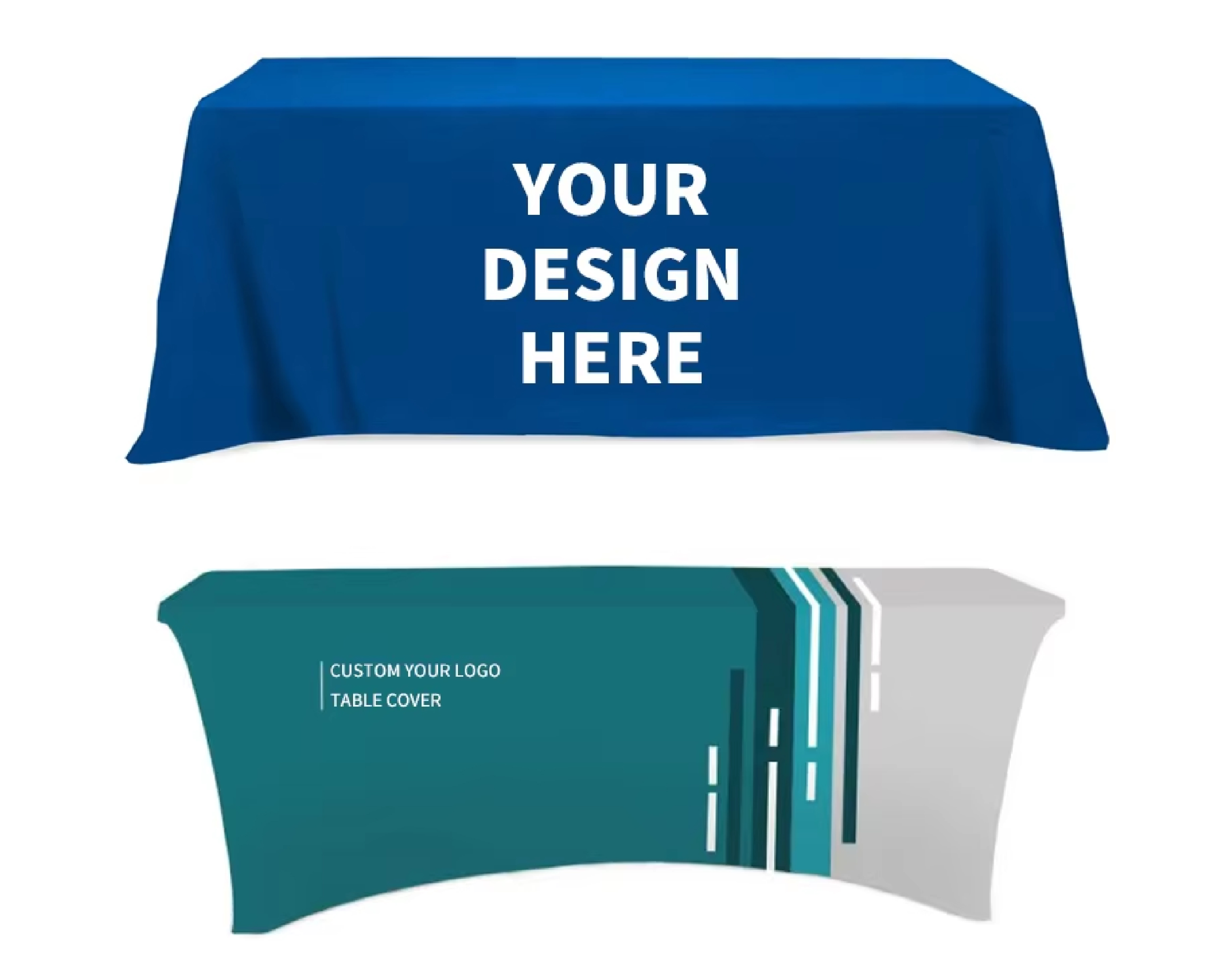 Waterproof Polyester Fabric Table Cloth Custom Logo Printed Spandex Tablecloth for Trade Shows Outdoor Advertising Events factory