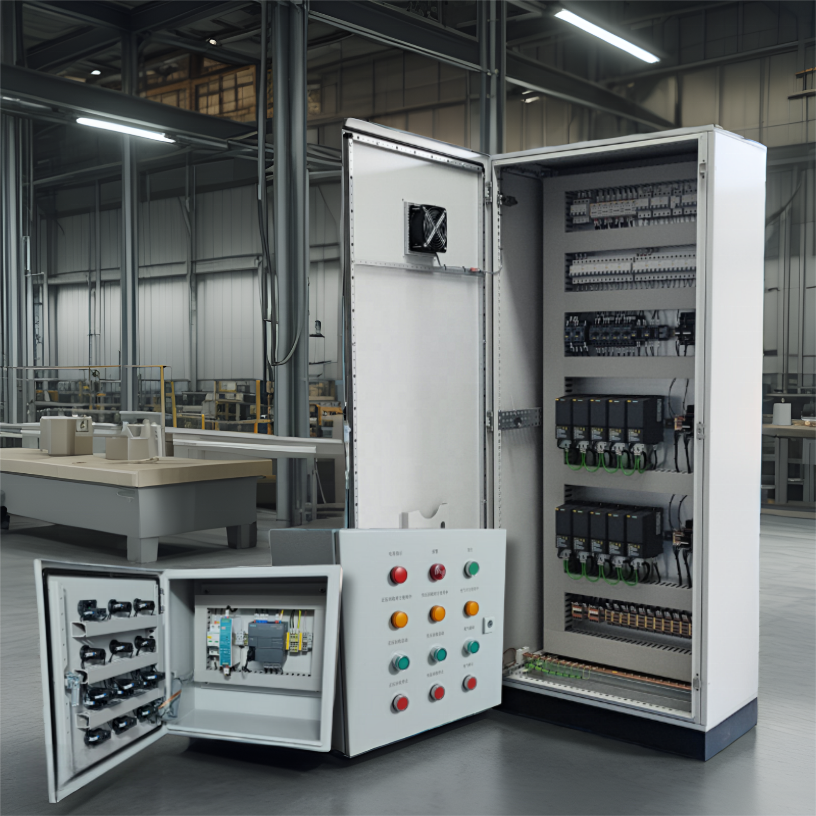 What should be checked when inspecting control panels before shipment for industrial use?