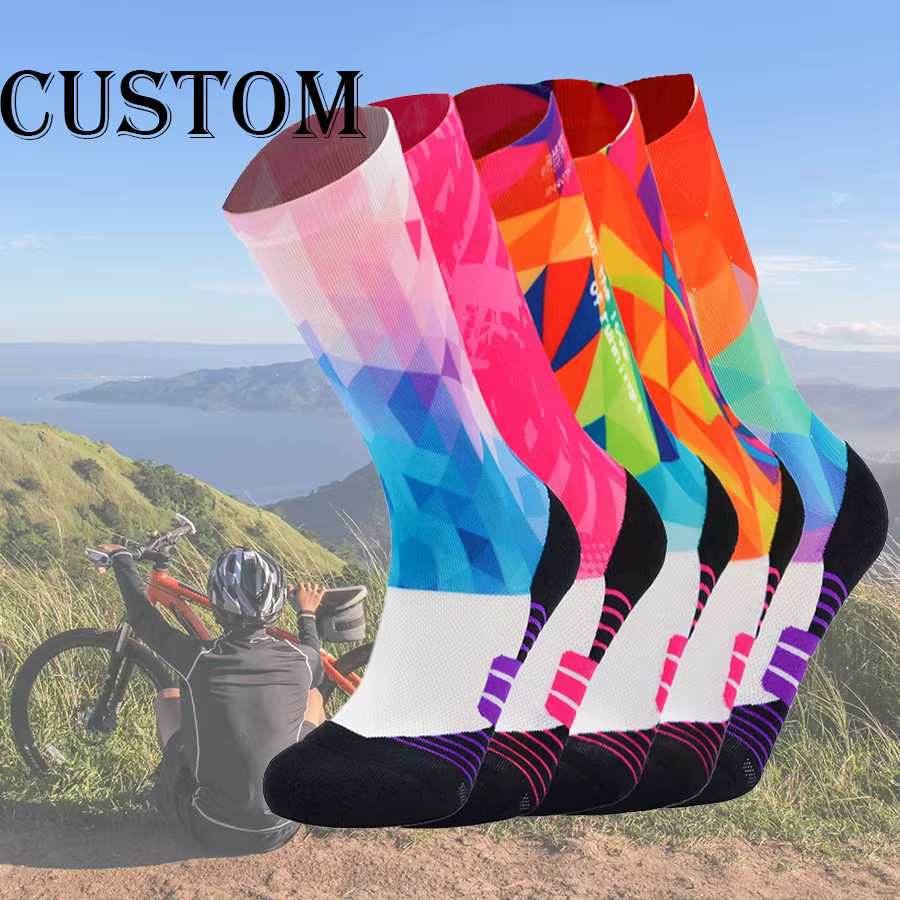 Custom Colorful Outside Sublimation Sport Athletic Bicycle Compression Bike Socks	