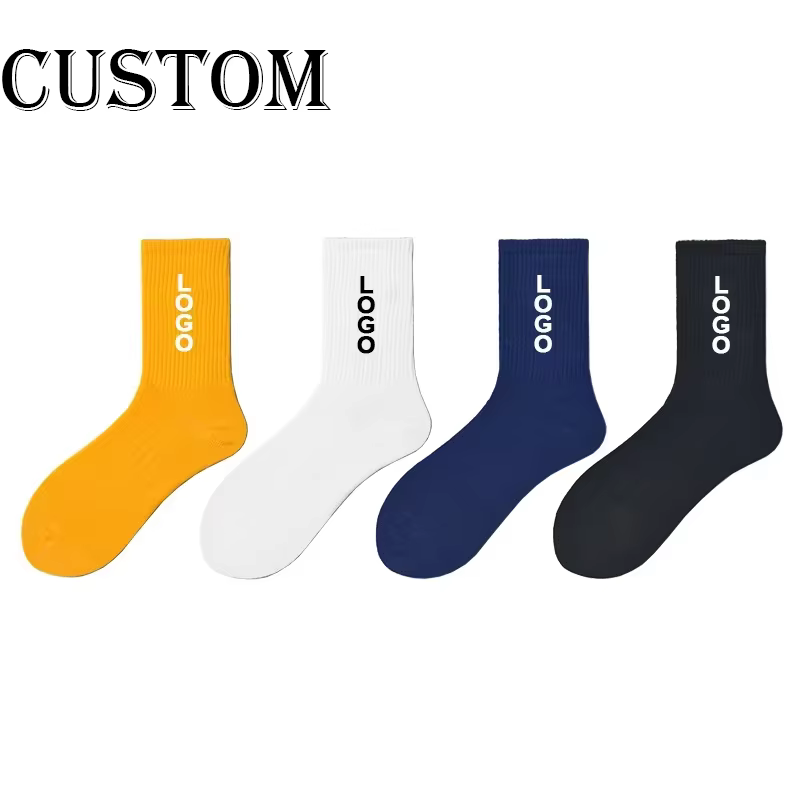 Oem White Sweat-absorbent Basketball Team Premium Custom logo Crew Sport Mens Socks Cotton
