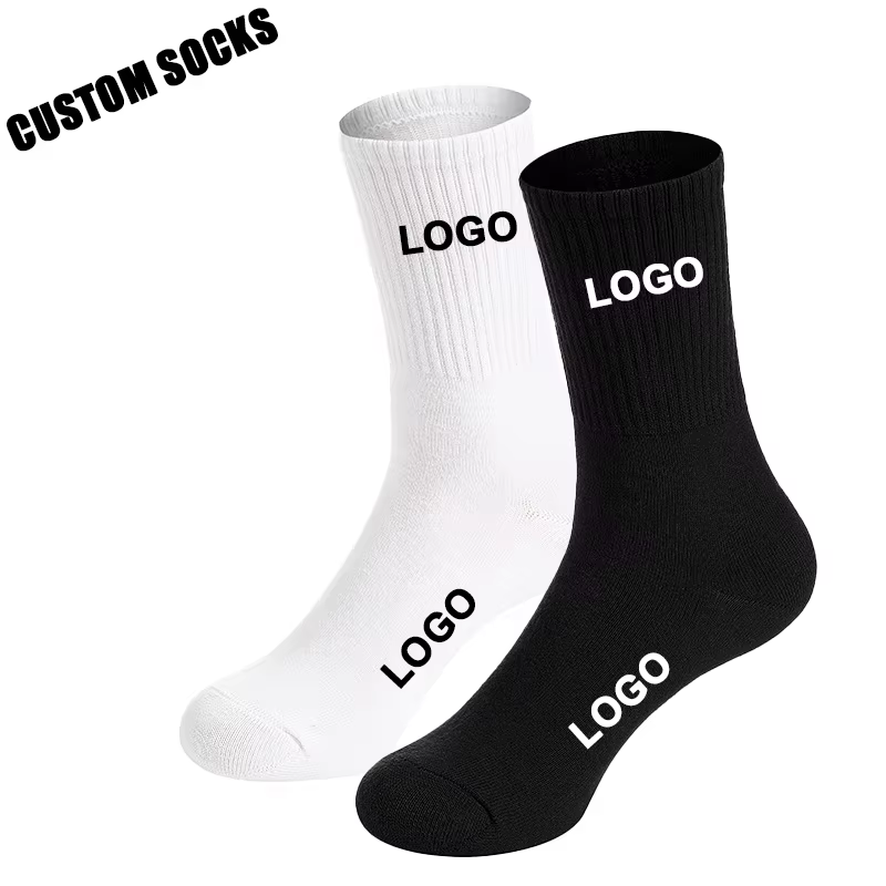 Personalized Wholesale White Black Knit Cotton  Designer Crew Custom logo Socks