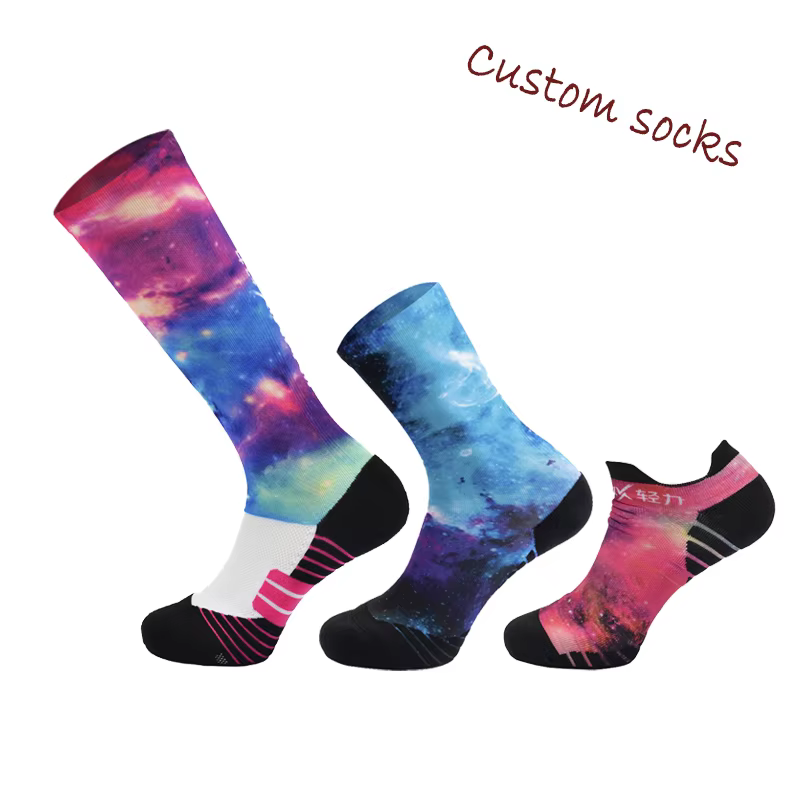 High Elastic OEM Fashionable Terry Customized Printed Crew Compression Socks 	