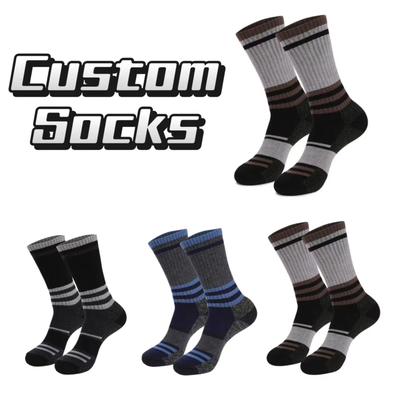 2025 New Trends Custom Outdoor Sports Hiking Warm Ski Socks Stripe Merino Wool Crew Socks