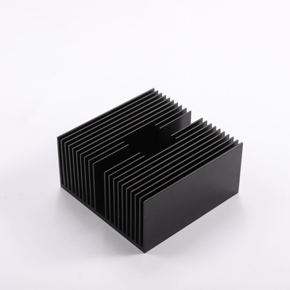 Itim na Anodized Cnc Milling Custom Aluminum Extrusion Heatsink Profile Extruded Elektronikong Komponente Heat Sink