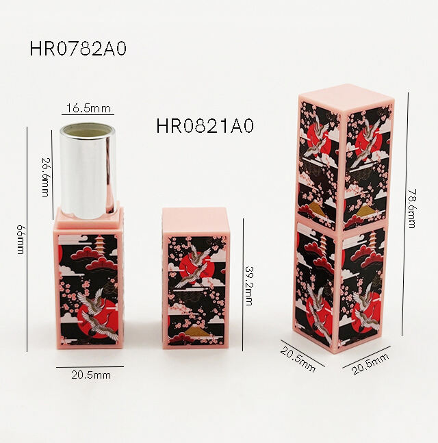 Wholesale Harderson high quality square vintage recycled plastic lipstick tube décor with China traditional flower & birds and cranes & auspicious cloud 3D embossed patterns for lip balm details