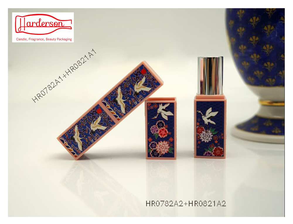 Wholesale Harderson high quality square vintage recycled plastic lipstick tube décor with China traditional flower & birds and cranes & auspicious cloud 3D embossed patterns for lip balm supplier