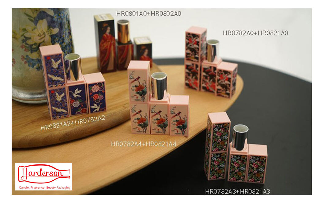 Wholesale Harderson high quality square vintage recycled plastic lipstick tube décor with China traditional flower & birds and cranes & auspicious cloud 3D embossed patterns for lip balm manufacture