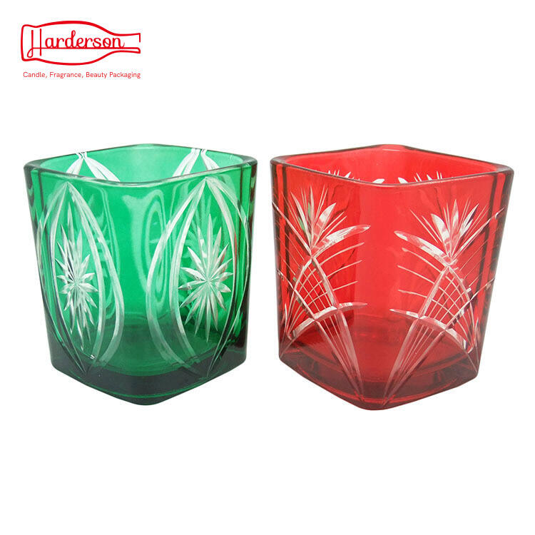 Harderson 7.5oz Etched Pattern Glass Square Candle Holder