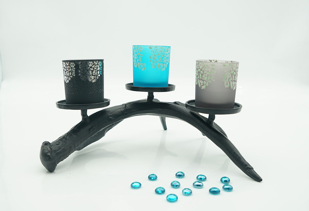 Harderson Screen Printed and Hot Stamp Glass Candle Holder   details