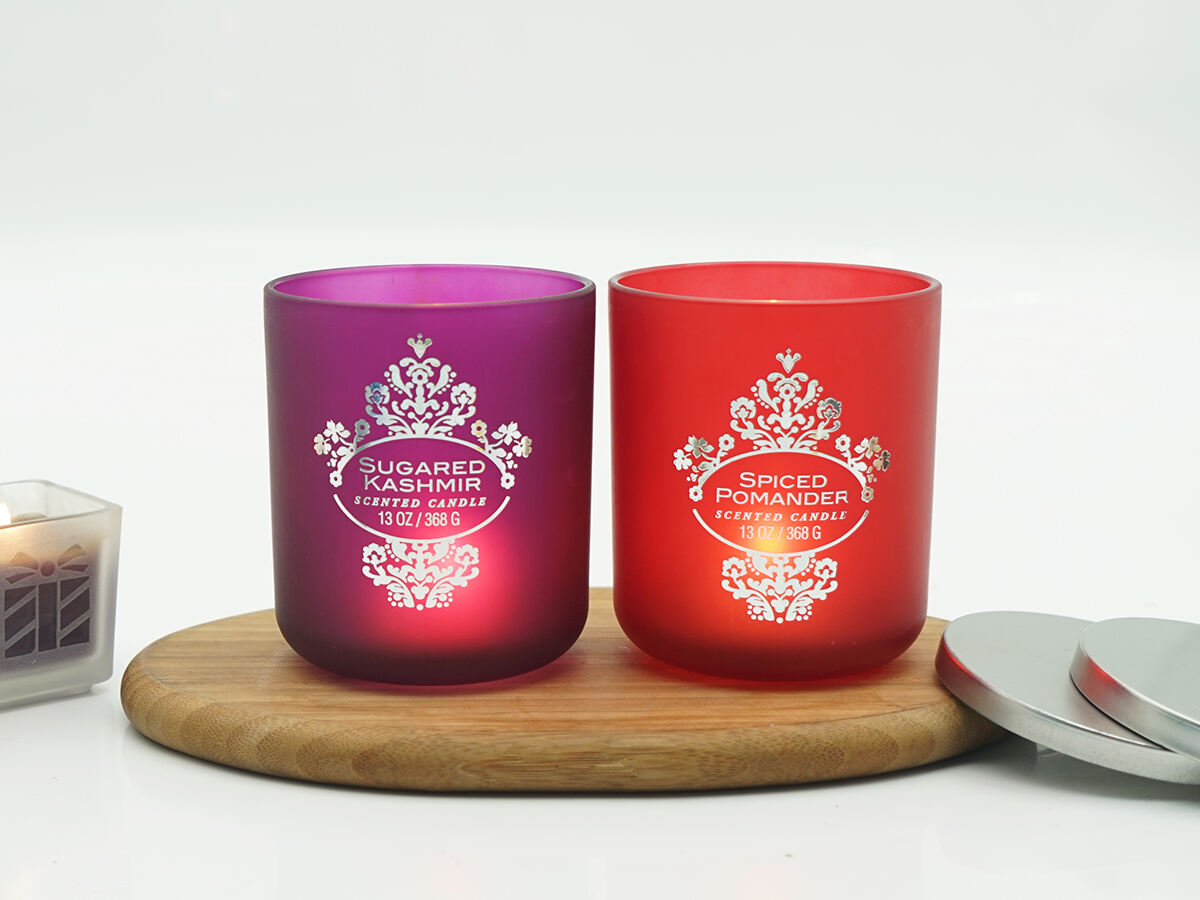 Harderson 13oz Frosted Glass Candle Jars with Hot Stamp Logo details