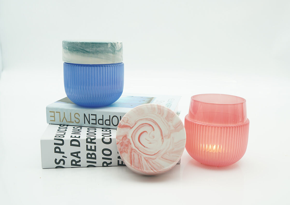 Harderson Ribbed Glass Jars with Ceramic Marble Candle Lids details