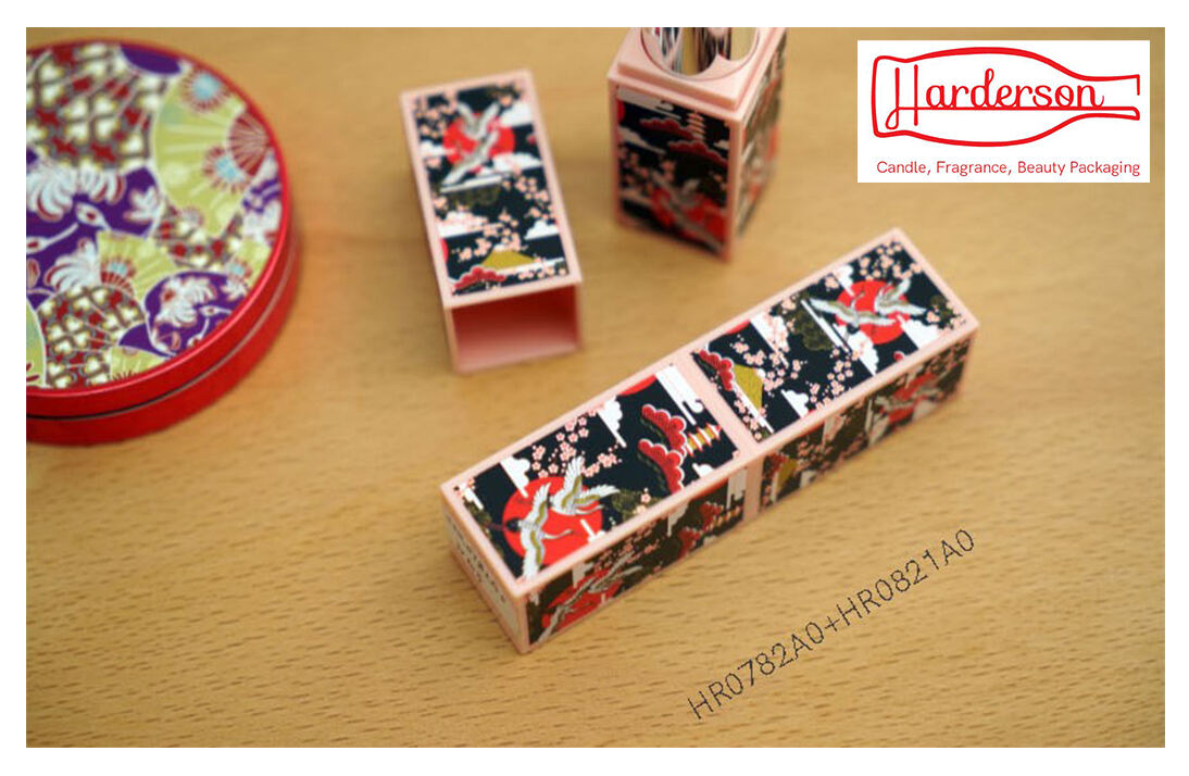 Wholesale Harderson high quality square vintage recycled plastic lipstick tube décor with China traditional flower & birds and cranes & auspicious cloud 3D embossed patterns for lip balm details