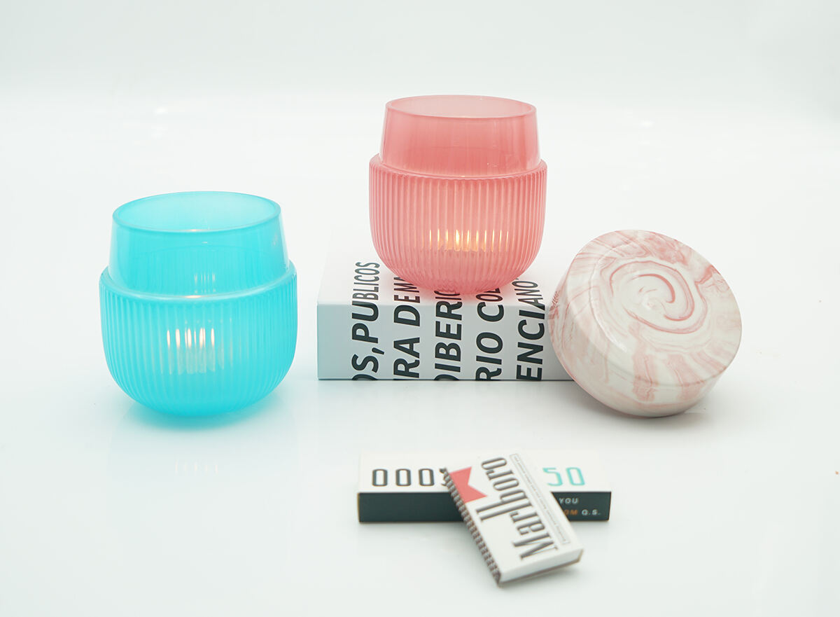 Harderson Ribbed Glass Jars with Ceramic Marble Candle Lids details