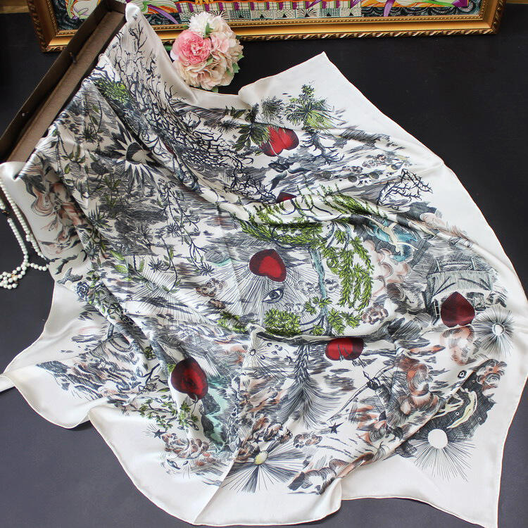 digital printed silk satin scarf 110154