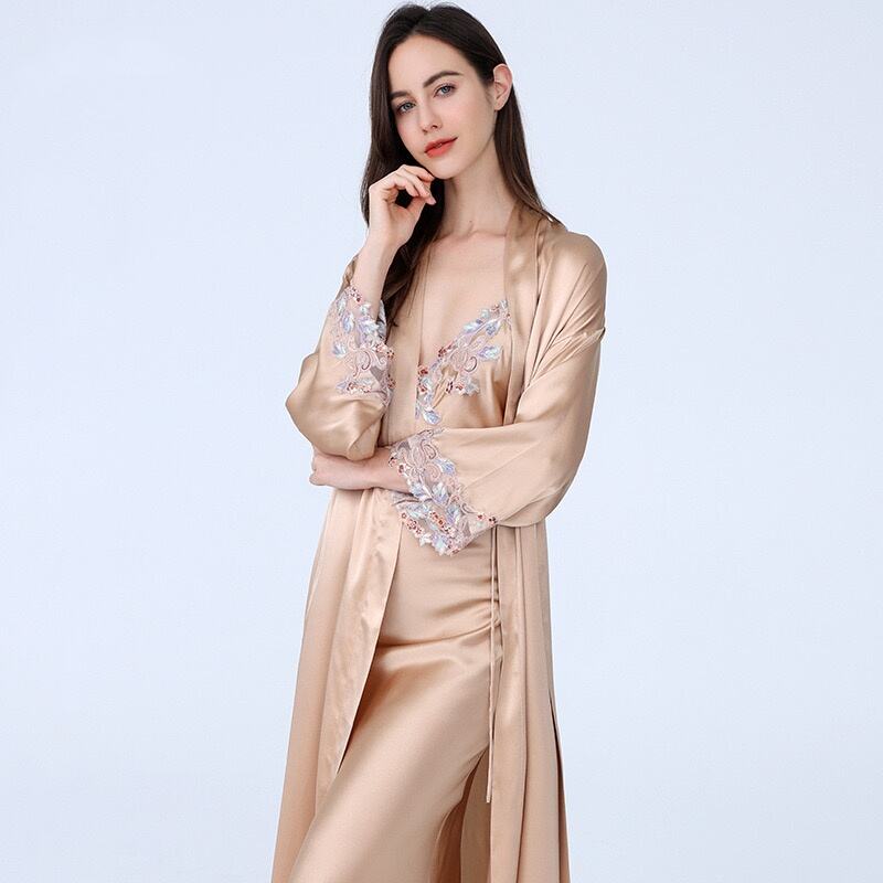 19momme slip dress with Silk robe 