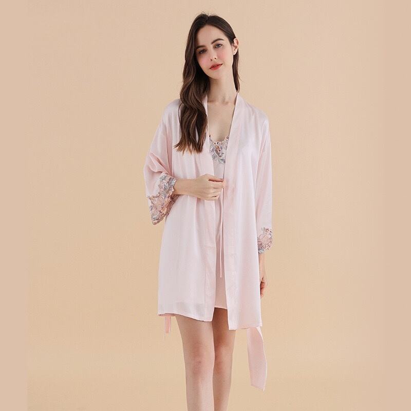 Silk robe with silk slip dress set rb14, China Silk robe with silk slip ...