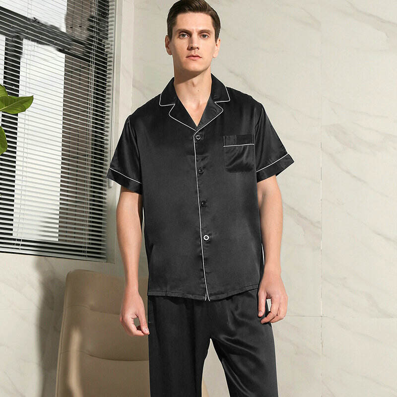 19momme short sleeve Silk pajamas for men  T9001-ZB04S55