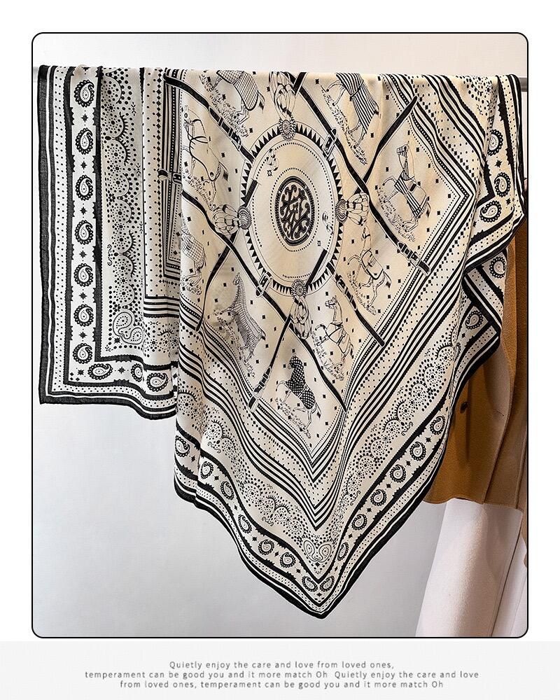 140CM print silk wool scarf