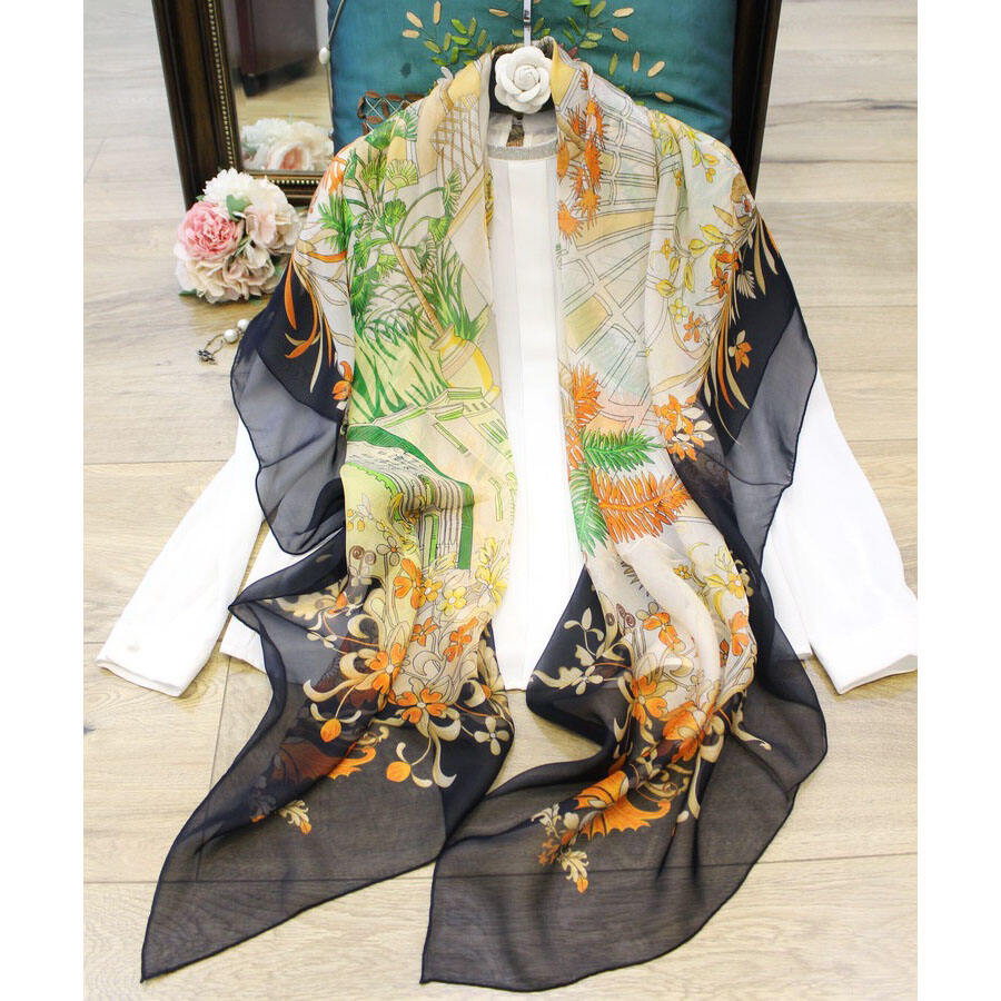 digital printed silk chiffon scarf 140248A