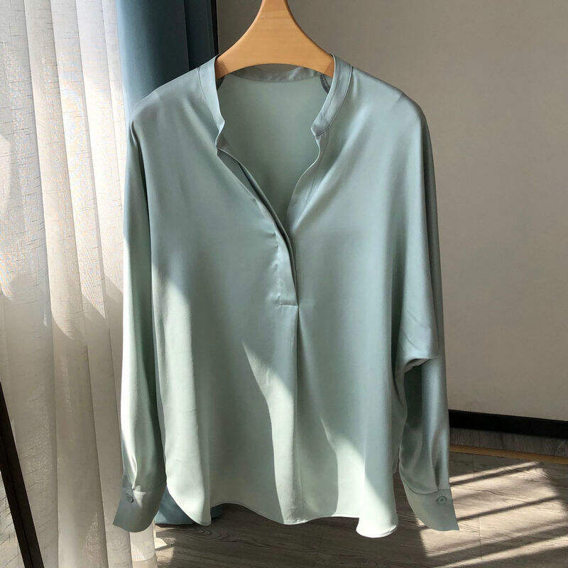 Chemise à manches longues en satin de soie, taille et design personnalisés