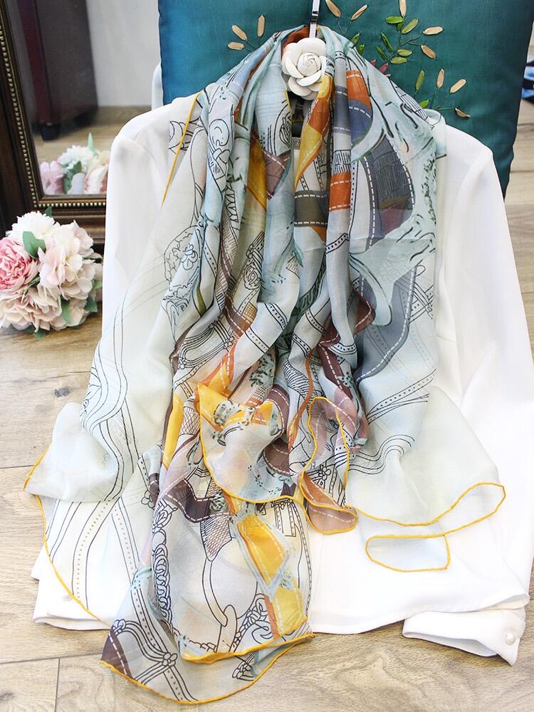 digital printed silk chiffon scarf 140240A