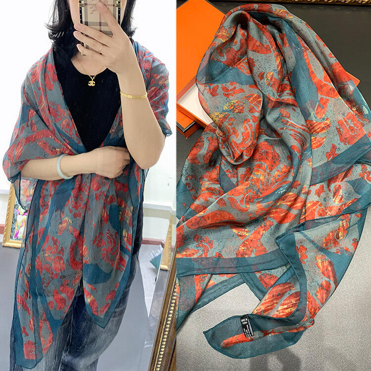 digital printed silk chiffon scarf 140195