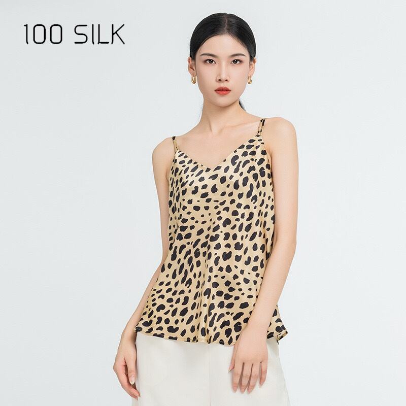 Áo vest lụa satin in họa tiết 19momme