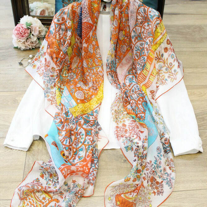 digital printed silk chiffon scarf 140249A