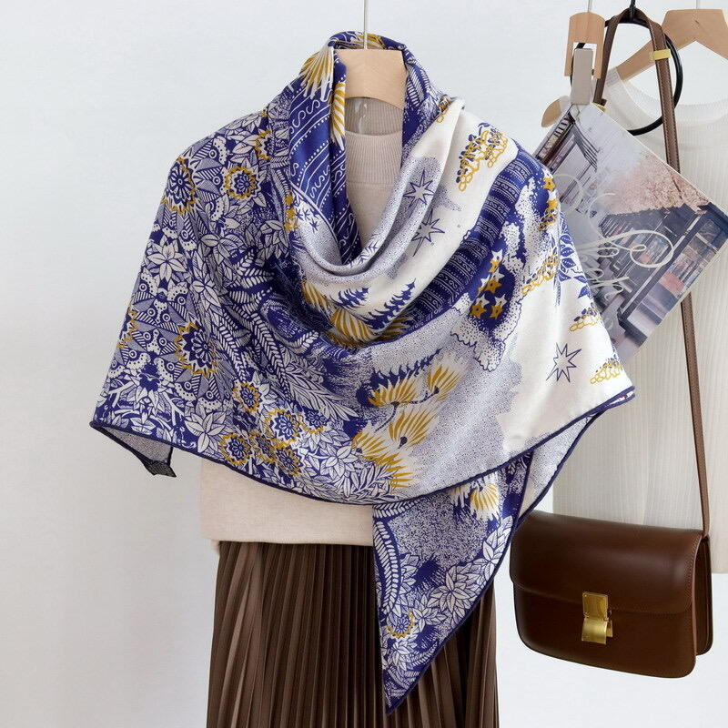 140CM print silk wool scarf