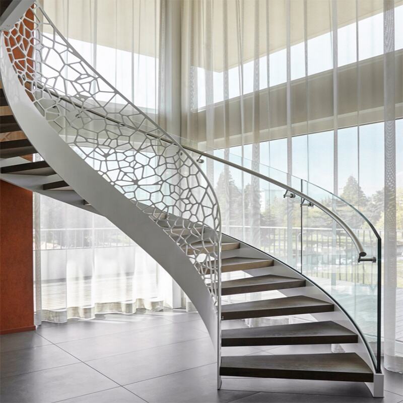 Curved/Arc spiral Staircase, Indoor staircase,Luxury Modern Home Decoration Glass decor stairs wooden Stairs manufacture