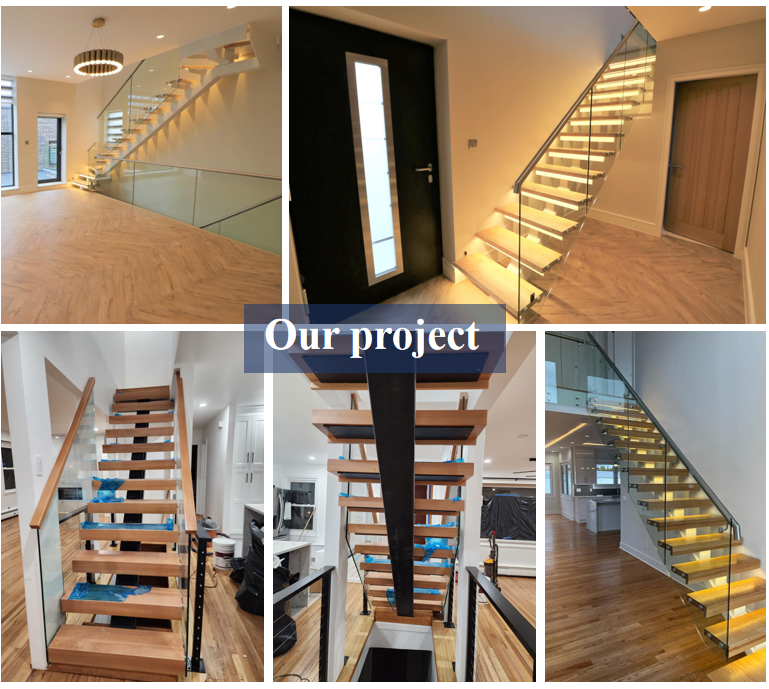 Cantilever floating stairs with solid wooden oak wood stairs tread open riser supplier