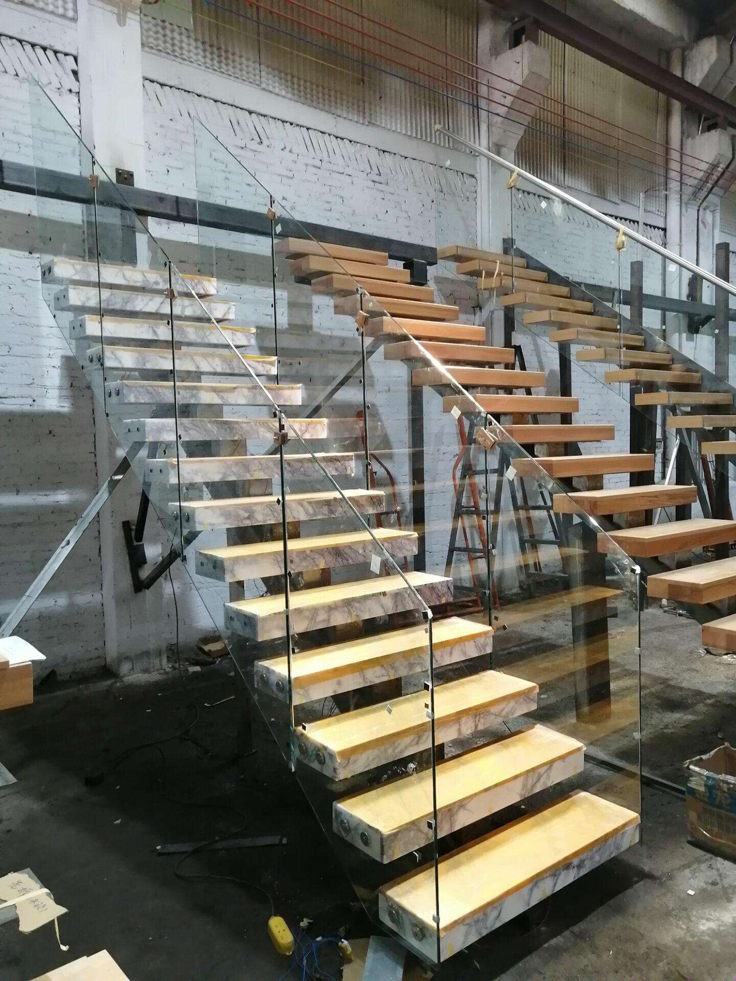 DB Clear Varnish Wooden Tread Staircase Floating Straight Stairs Customized Interior Stairs designs factory