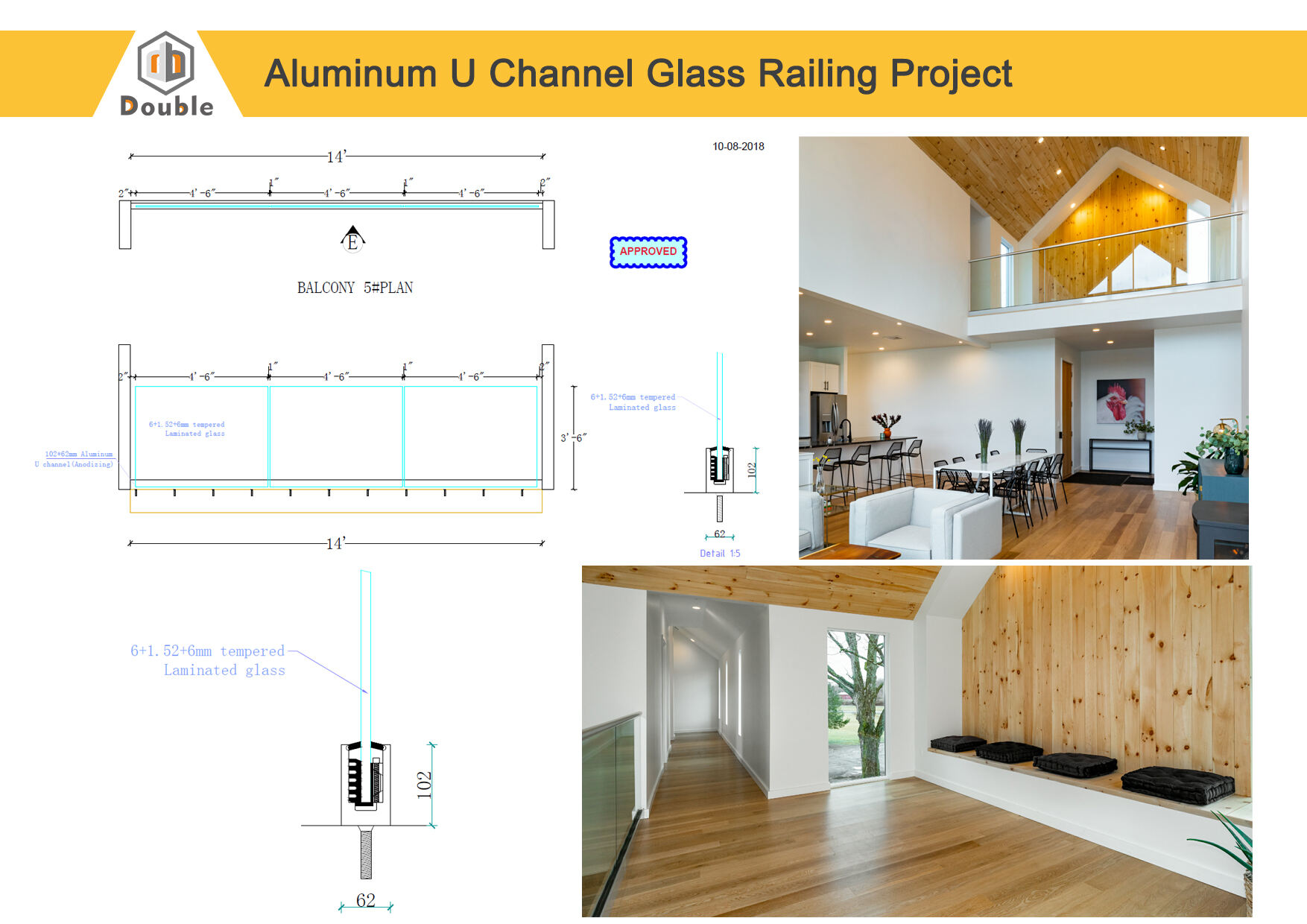 Modern style black powder coated aluminum u channel ultra clear tempered glass deck railing balustrades from Foshan manufacture