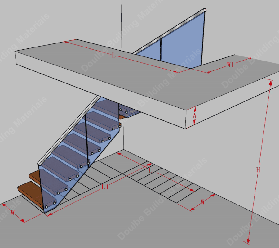 modern custom mono beam stairs glass led light mono stringer floating stairs white oak stair treads factory