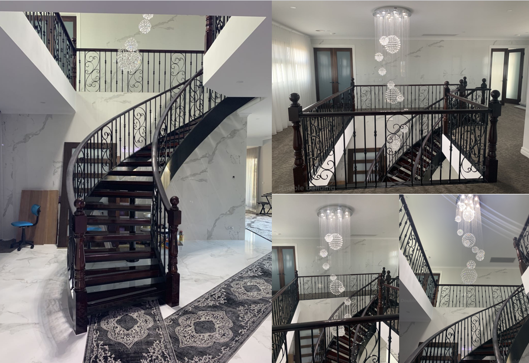 Australian Standard Luxuriant in Design Wrought Iron Railing Curved Staircase from Foshan Factory supplier