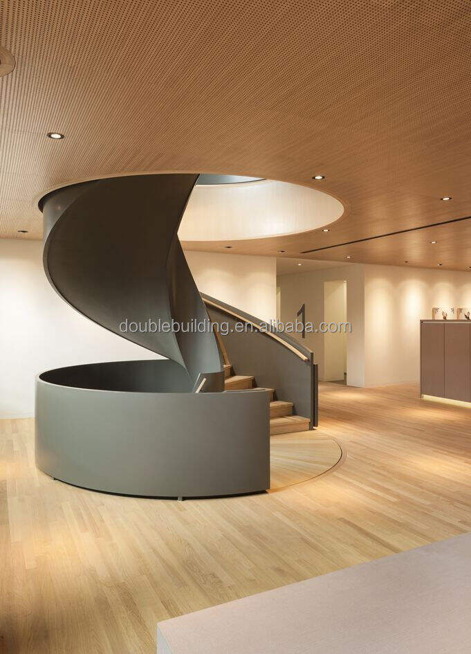 Customized Luxury Indoor carbon steel curved Staircase for villa made in china manufacture