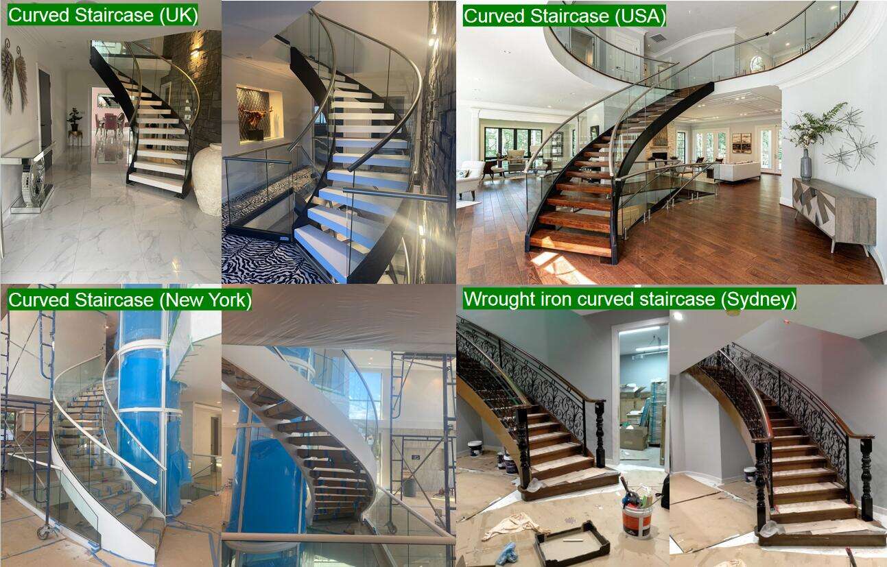 Australian Standard Luxuriant in Design Wrought Iron Railing Curved Staircase from Foshan Factory factory