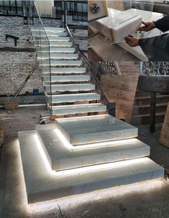 modern custom mono beam stairs glass led light mono stringer floating stairs white oak stair treads details