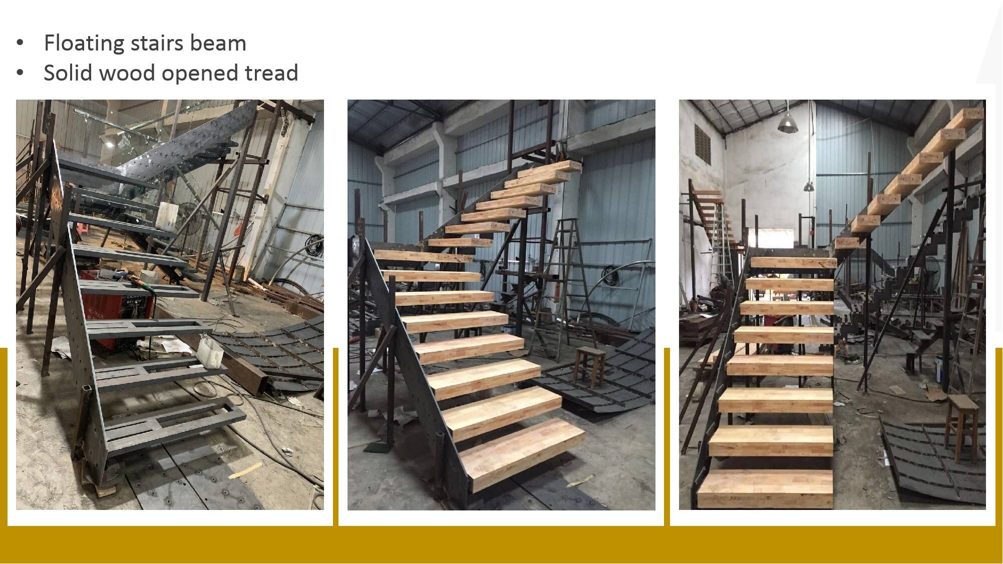 Fancy design embedded steel stringer white oak open wood steps cantilever floating stairs with railings from Foshan factory factory