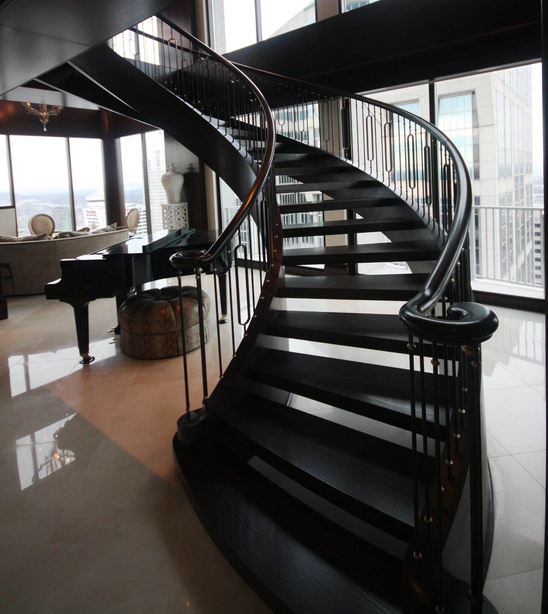 DIY curved staircase kits design villa indoor Iron spiral arc stairs curved stainless steel staircase details