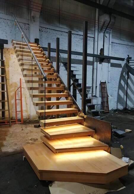 modern custom mono beam stairs glass led light mono stringer floating stairs white oak stair treads factory