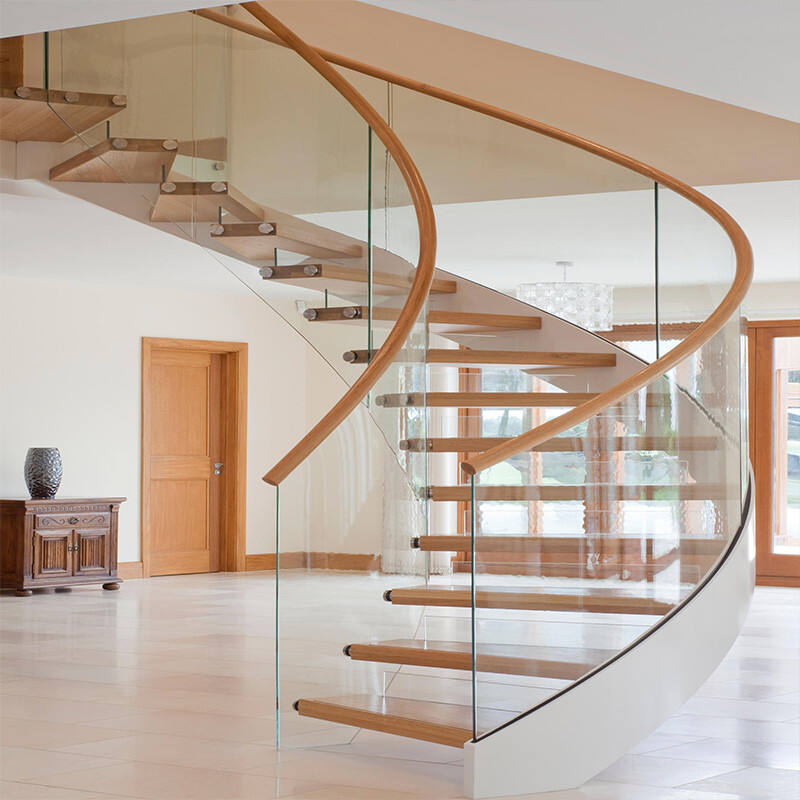 Curved/Arc spiral Staircase, Indoor staircase,Luxury Modern Home Decoration Glass decor stairs wooden Stairs factory