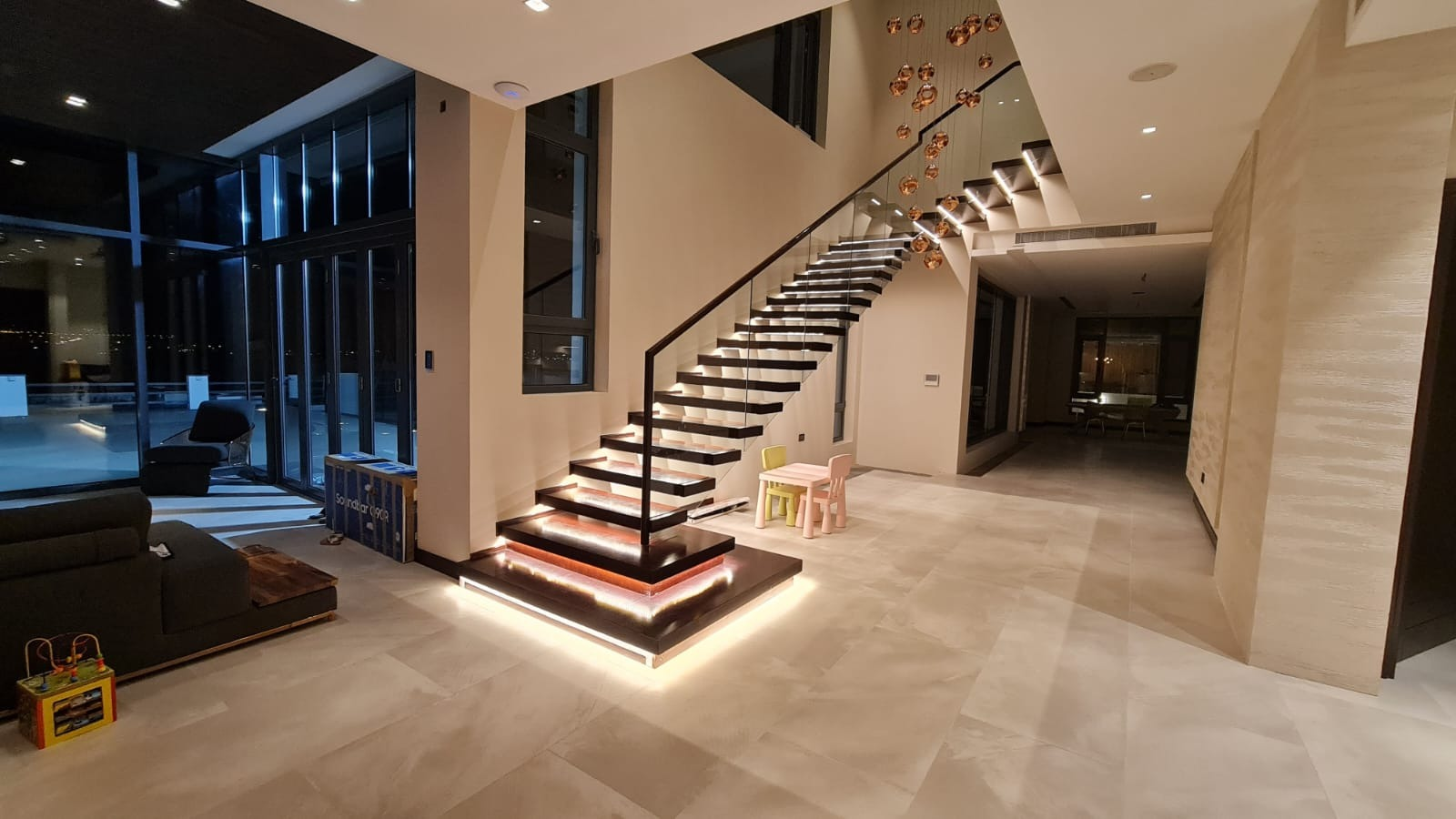 standard modern interior straight staircase led light with sensor wall lights floating staircase wooden tread supplier