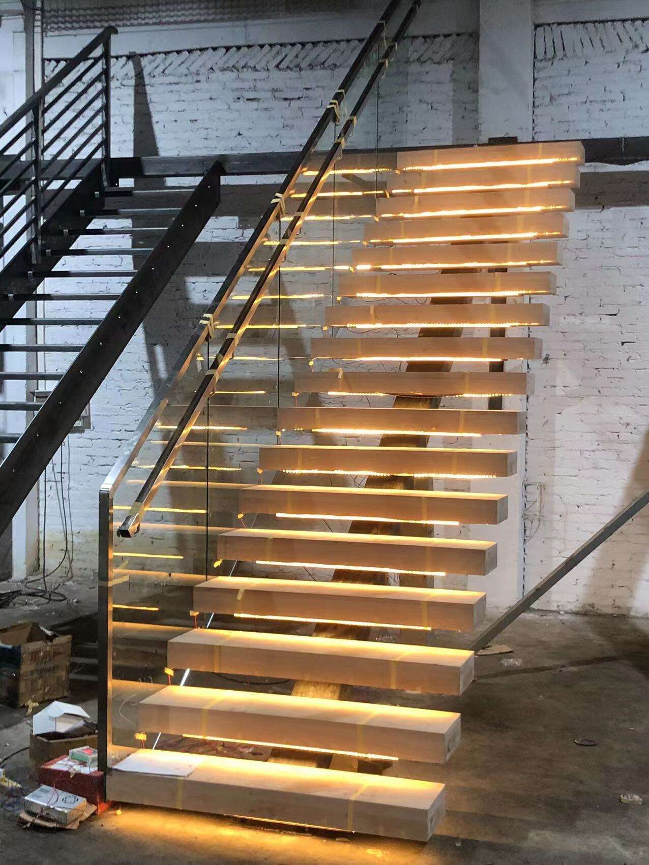 modern stairs glass led light floating staires indoor save space spiral staircase for sale supplier