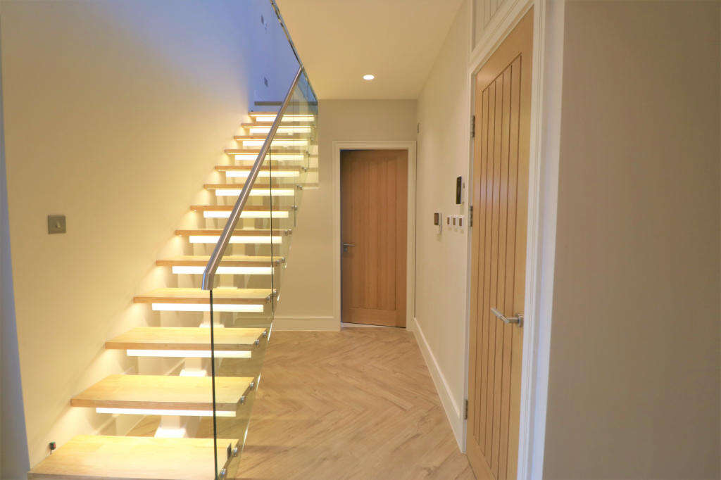 standard modern interior straight staircase led light with sensor wall lights floating staircase wooden tread details