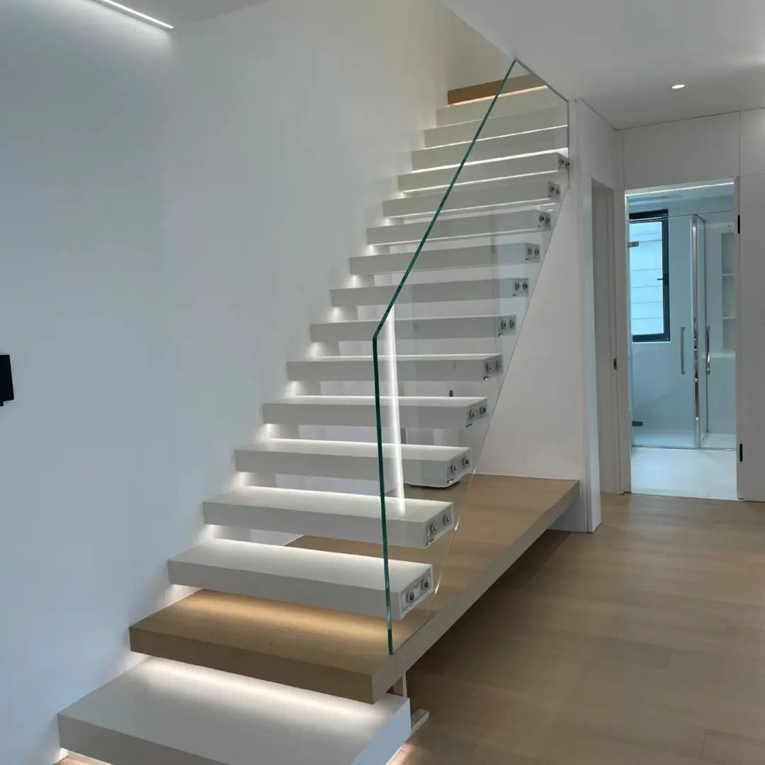 DB Interior Wooden Box Tread Staircase Floating Straight Stairs Customized Stairs designs manufacture