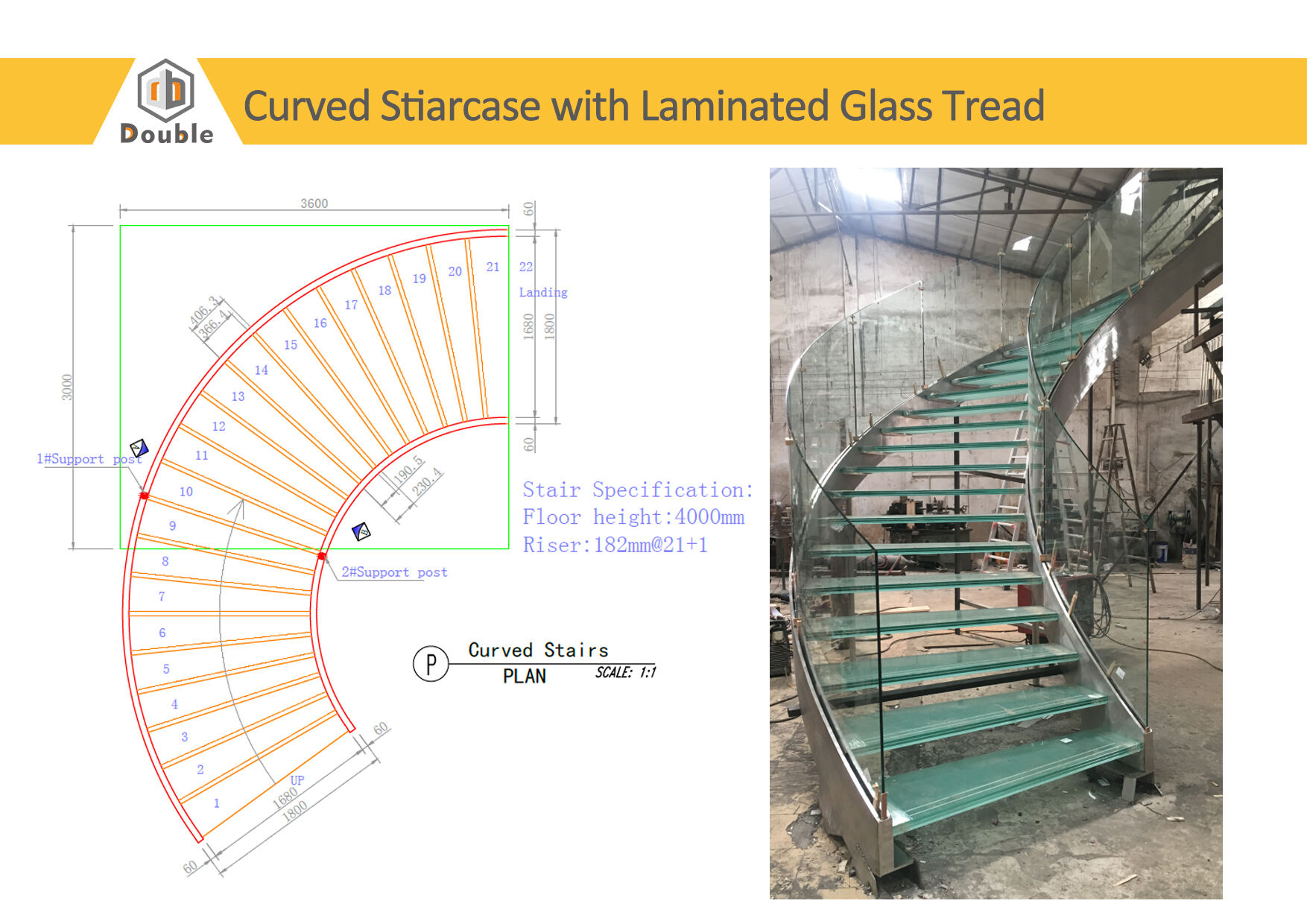 Veranda designs handrails curved steel staircase balcony aluminum balusters balustrade deck glass railing for stairs factory