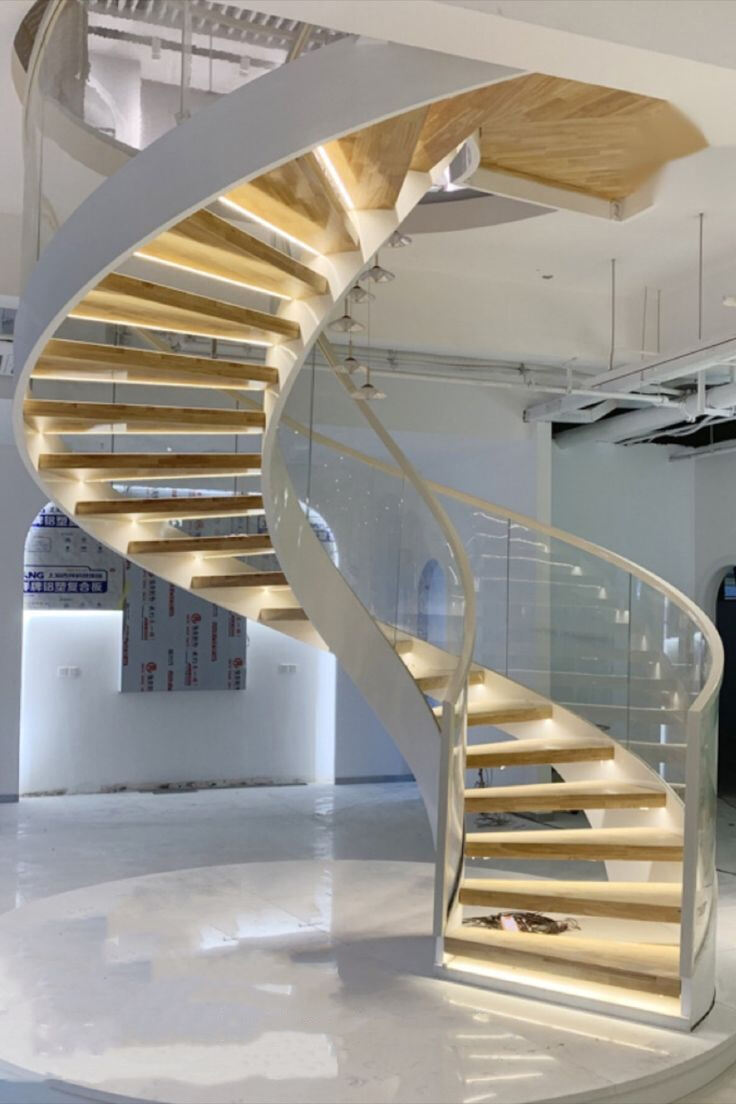 DIY curved staircase kits design villa indoor Iron spiral arc stairs curved stainless steel staircase