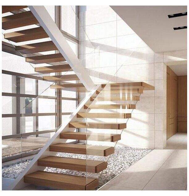 mono stringer staircase: customizable wooden step straight stairs for easy installation manufacture